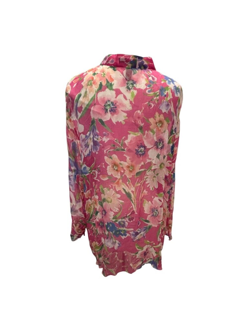 Lauren Ralph Lauren 2X 100% Silk Floral Tunic Blouse Pink Pleated Neck Long Slee - Picture 5 of 8